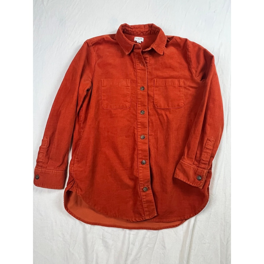 J.Crew Womens XS Corduroy Button Down Shirt Burnt Orange Rust Dual Pocket